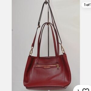 Steve Madden Red Faux Pebble Leather Tote Bag with Detachable Strap